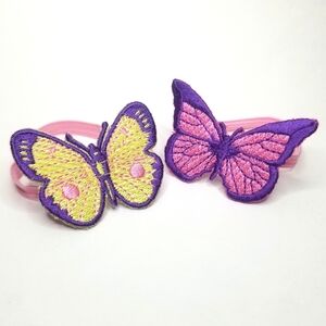 Y2K Mismatched Embroidery Butterfly Hair Tie Pair